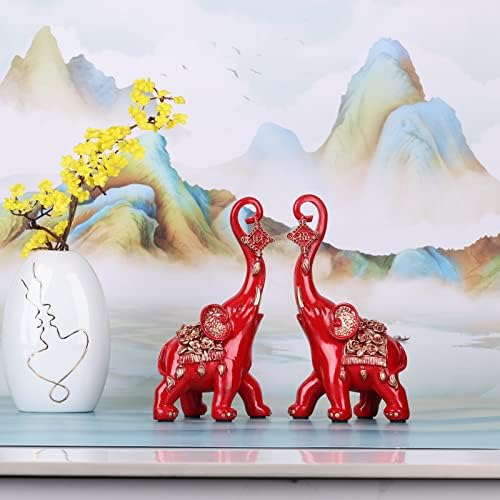 LINYTHER Red Elephant Statues Home Decor Pair