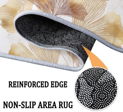 4ft Round Marble Ginkgo Leaf Area Rug - Pet Friendly Non-Slip