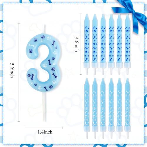 Blue Dog Paw 3rd Birthday Candles Set with Cupcake Topper