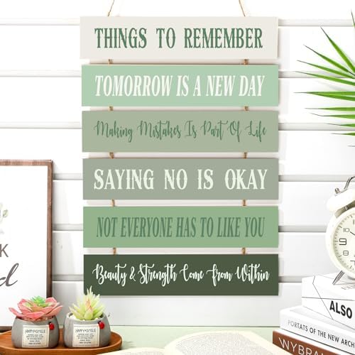 Pinkunn Sage Green Pink Inspirational Wooden Wall Art