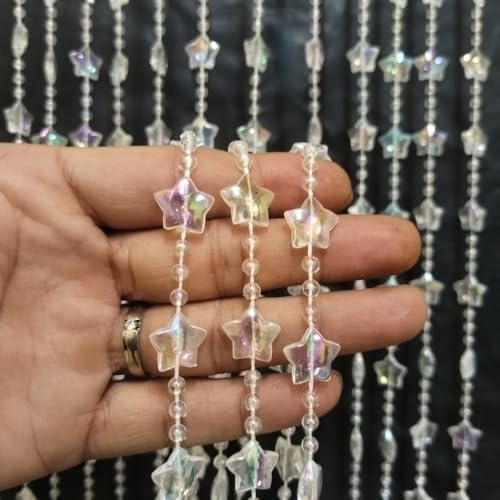 Ave Split Shiny Transparent Star Beaded Curtain