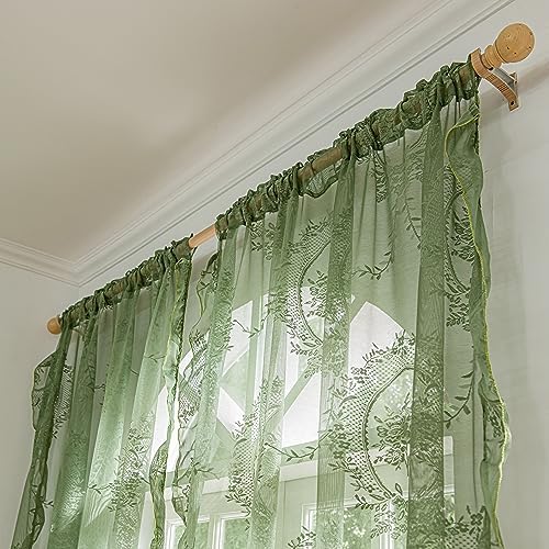 Sutuo Home Olive Green Ruffled Curtain Panels 2 Set