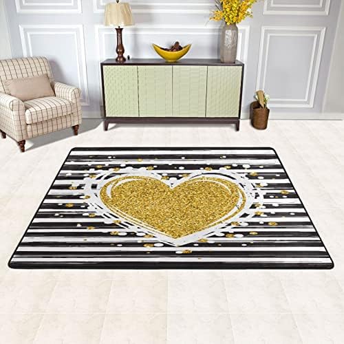 VIGTRO Gold Glitter Heart Non-Slip Area Rug 36x24