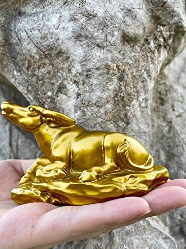 CIFIBIFUN Fengshui Resin Cow Statue Bull Figurine Golden Table Decor