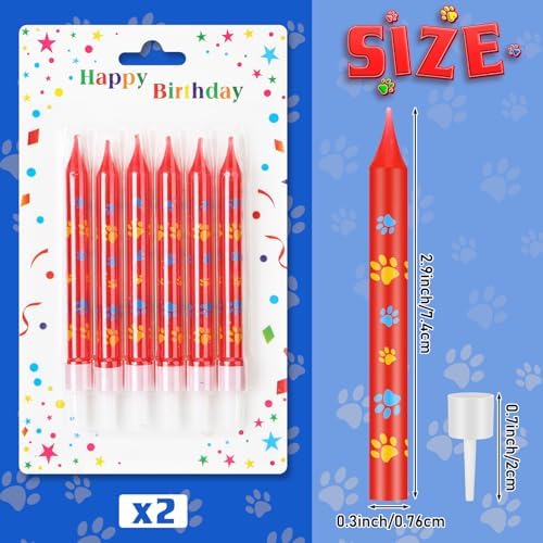 MTLEE 12 Pcs Dog Paw Birthday Candles with Bases