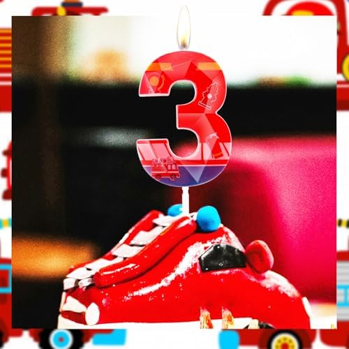 Zi Lan Fire Truck Birthday Candles Red 4th Firetruck Cake Toppers