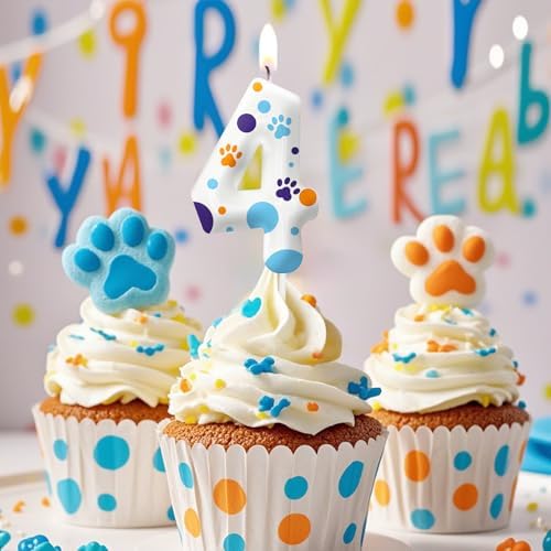 YOOLOOK Blue Dog Paw 4th Birthday Candle Decor