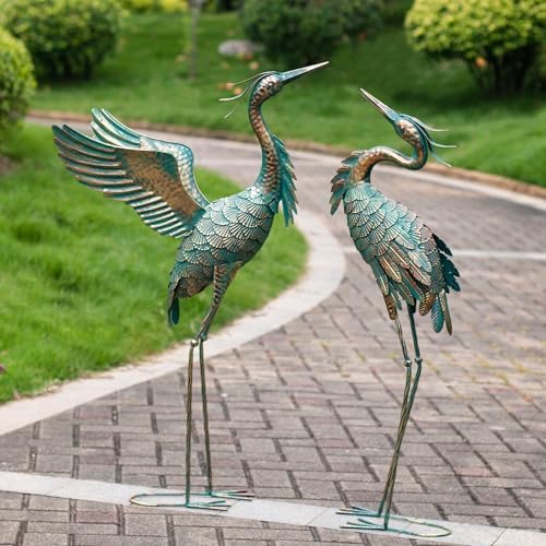 Natelf Metal Crane Garden Statues Set of 2