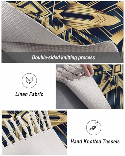 SEVENBABU 4x6 Blue Golden Geometric Area Rug