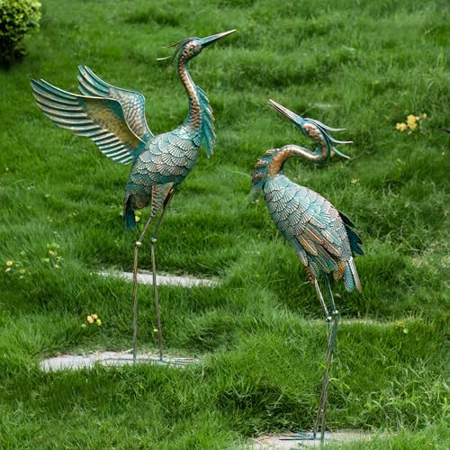 Natelf Metal Crane Garden Statues Set of 2