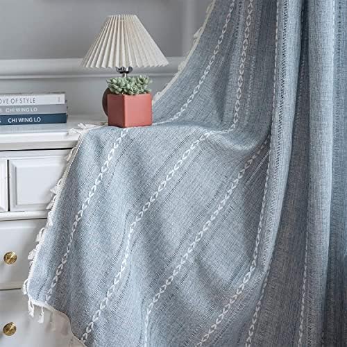 ColorBird Blue Striped Linen Curtains 2 Panels
