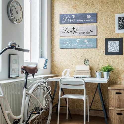 Jetec 3 Piece Rustic Wood Sign Wall Decor Blue Series