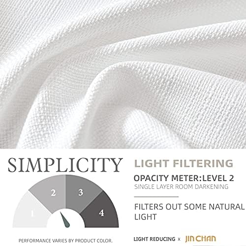 Jinchan White Linen Textured Curtains 90 Inch 2 Panels Grommet Top