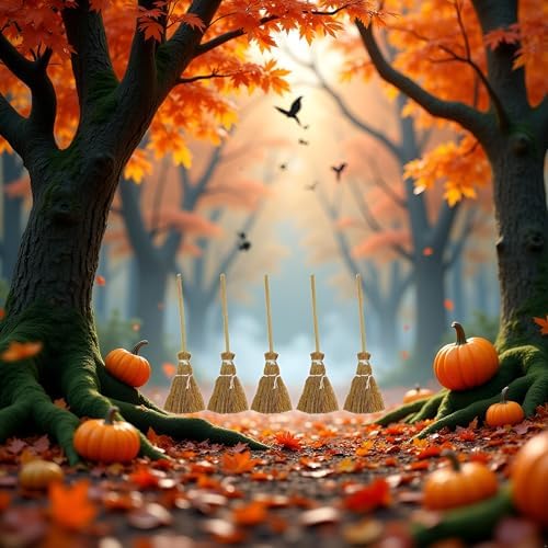 5Pcs Witch Broomstick Set Miniature Brooms Cinnamon Broom Decorative Tools