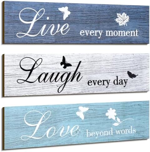Jetec 3 Piece Rustic Wood Sign Wall Decor Blue Series