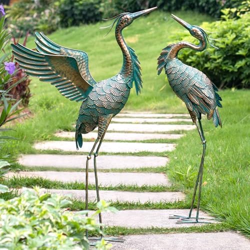 Natelf Metal Crane Garden Statues Set of 2