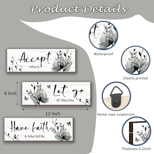 ONIZHITY 3 Pcs Black White Rustic Flower Wall Decor