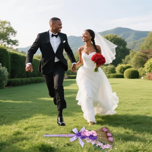 TrinhGuo Purple Wedding Broom with Ribbons and Pearls