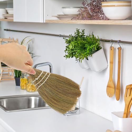 2Pcs Small Natural Whisk Broom - Handmade Thai Straw Soft Broomstick with Handle