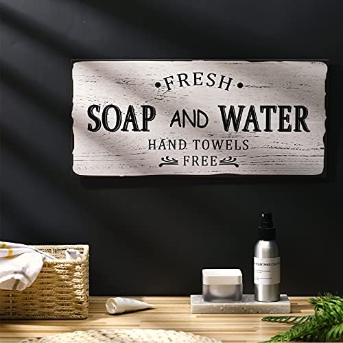 Jetec Farmhouse Bathroom Wood Sign with Hooks