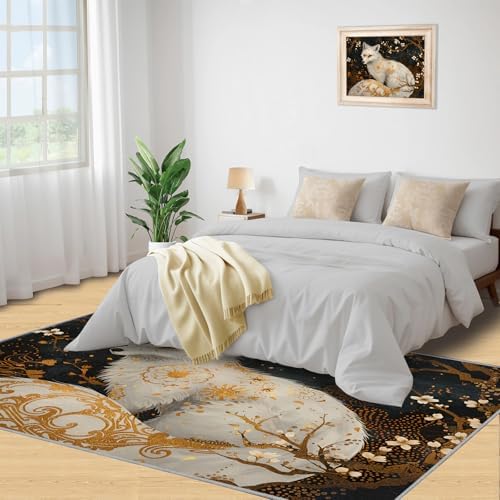 White Fox 5x7 Area Rug Black Gold Design