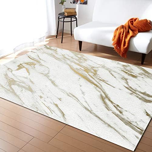 Ocean Party Indoor Area Rugs - Marble White and Gold Pattern