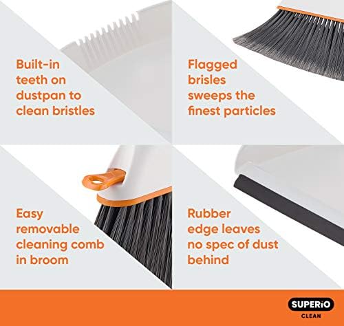 Superio Angle Broom with Clip-On Dustpan Set Soft Gray