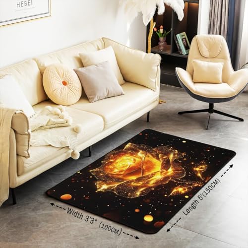 Jejeloiu Gold Romantic Rose Indoor Floor Mat 5x7