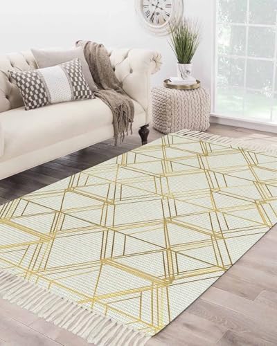 SEVENBAbu Golden Geometric Area Rug 4x6