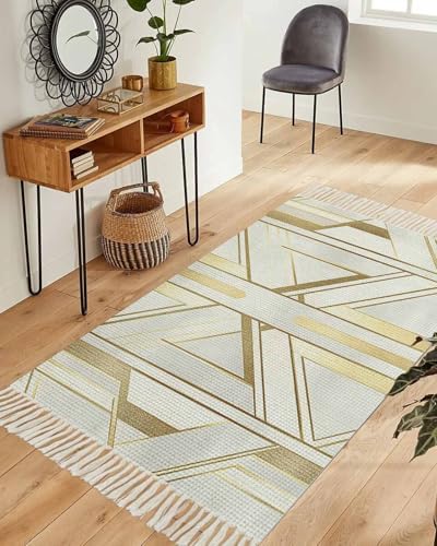 3x5 Golden Foil Stripes Area Rug with Tassels