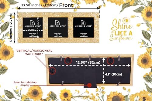 AHC Home Living 3-Openings Sunflower Picture Frame with Easel and Hook