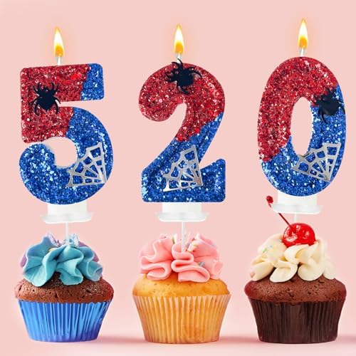 WQINX Spider Web Birthday Candles Red Blue with Silver
