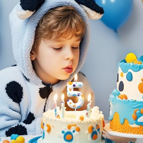 YOOLOOK Blue Dog Paw 4th Birthday Candle Decor