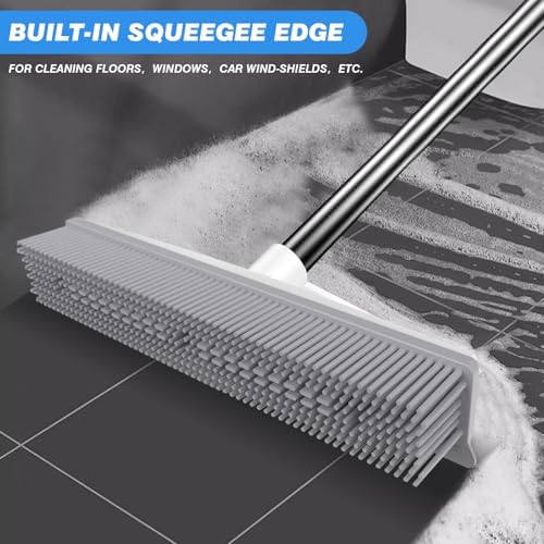 QLEANZY Rubber Broom with Squeegee and Pet Hair Removal
