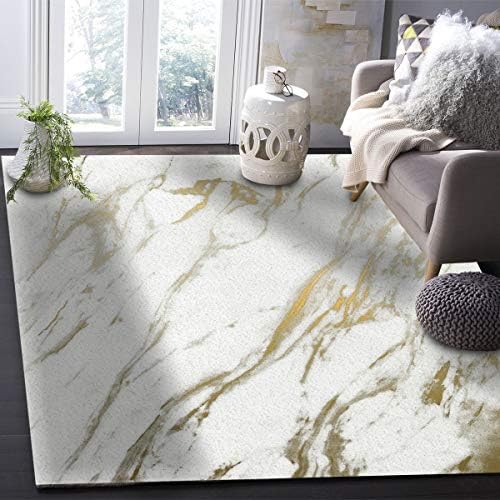 Ocean Party Indoor Area Rugs - Marble White and Gold Pattern