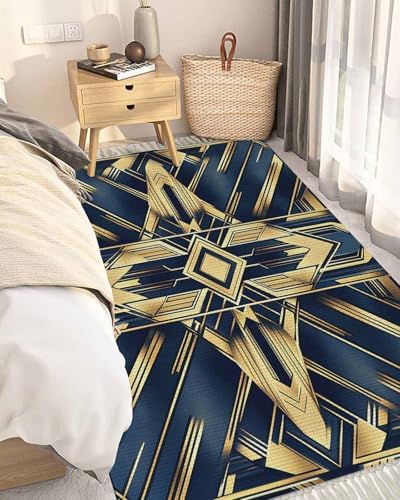 SEVENBABU 4x6 Blue Golden Geometric Area Rug
