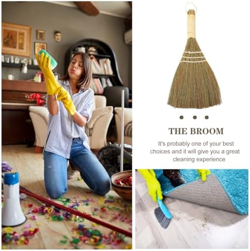2Pcs Small Natural Whisk Broom - Handmade Thai Straw Soft Broomstick with Handle