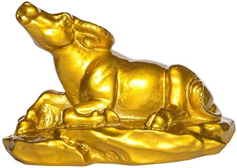 CIFIBIFUN Fengshui Resin Cow Statue Bull Figurine Golden Table Decor