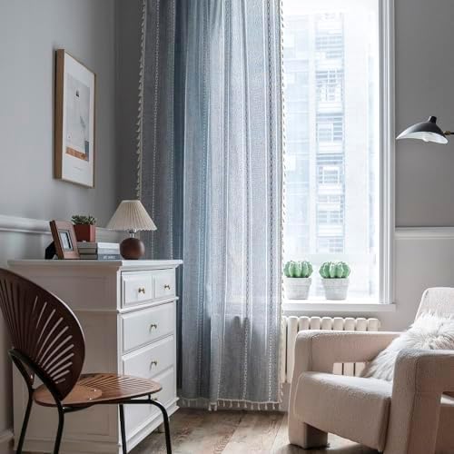ColorBird Blue Striped Linen Curtains 2 Panels