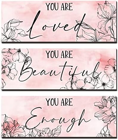Yookeer 3 Pcs Floral Wooden Wall Art Inspirational Quotes