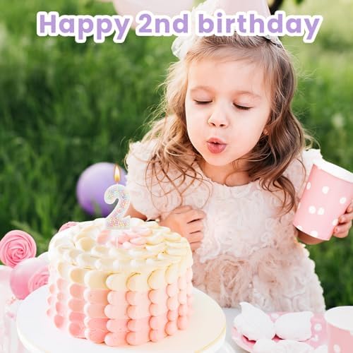 MTLEE Number 2 Birthday Candle with Macaron Glitter 1