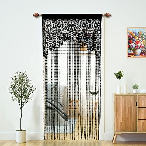 YaoYue Macrame Lace Door Curtain Panel 35x79in Black