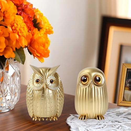 Gold Owl Statue for Home Decor and Gift