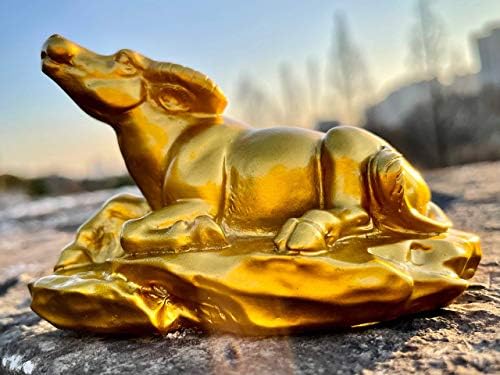 CIFIBIFUN Fengshui Resin Cow Statue Bull Figurine Golden Table Decor