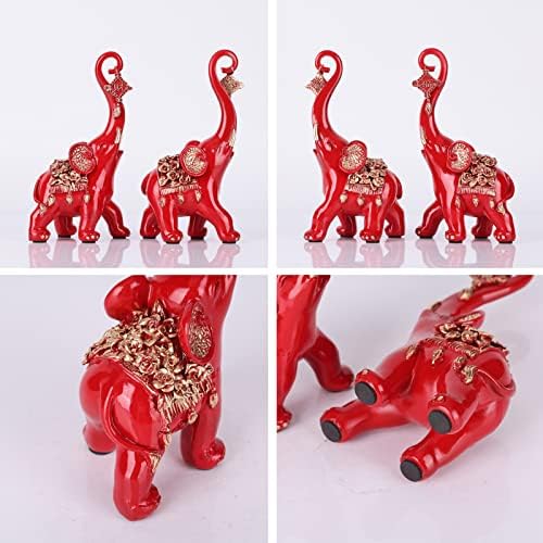 LINYTHER Red Elephant Statues Home Decor Pair