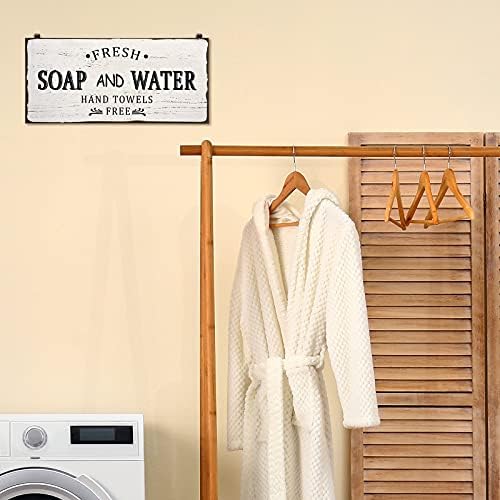 Jetec Farmhouse Bathroom Wood Sign with Hooks