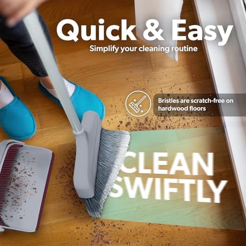 BLACKDECKER Butler Broom Dustpan Set - Light GrayBurgundy
