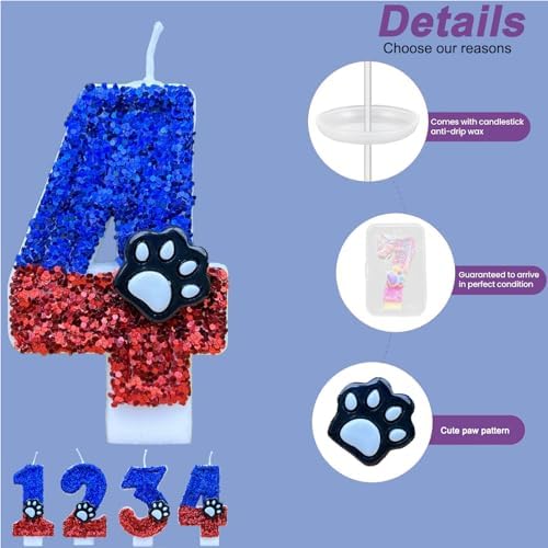 Feryto 3 Inch Blue Dog Paw Birthday Candles