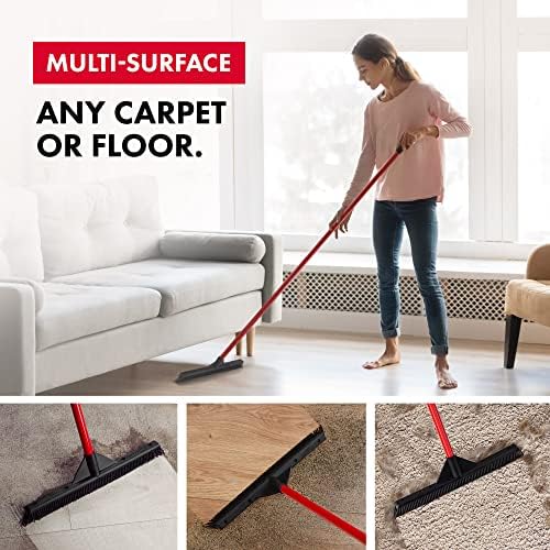 RAVMAG Pet Hair Remover Rubber Broom - 55 Inch Handle