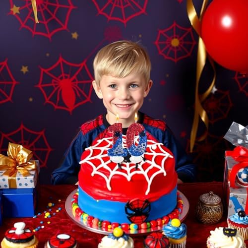 WQINX Spider Web Birthday Candles Red Blue with Silver
